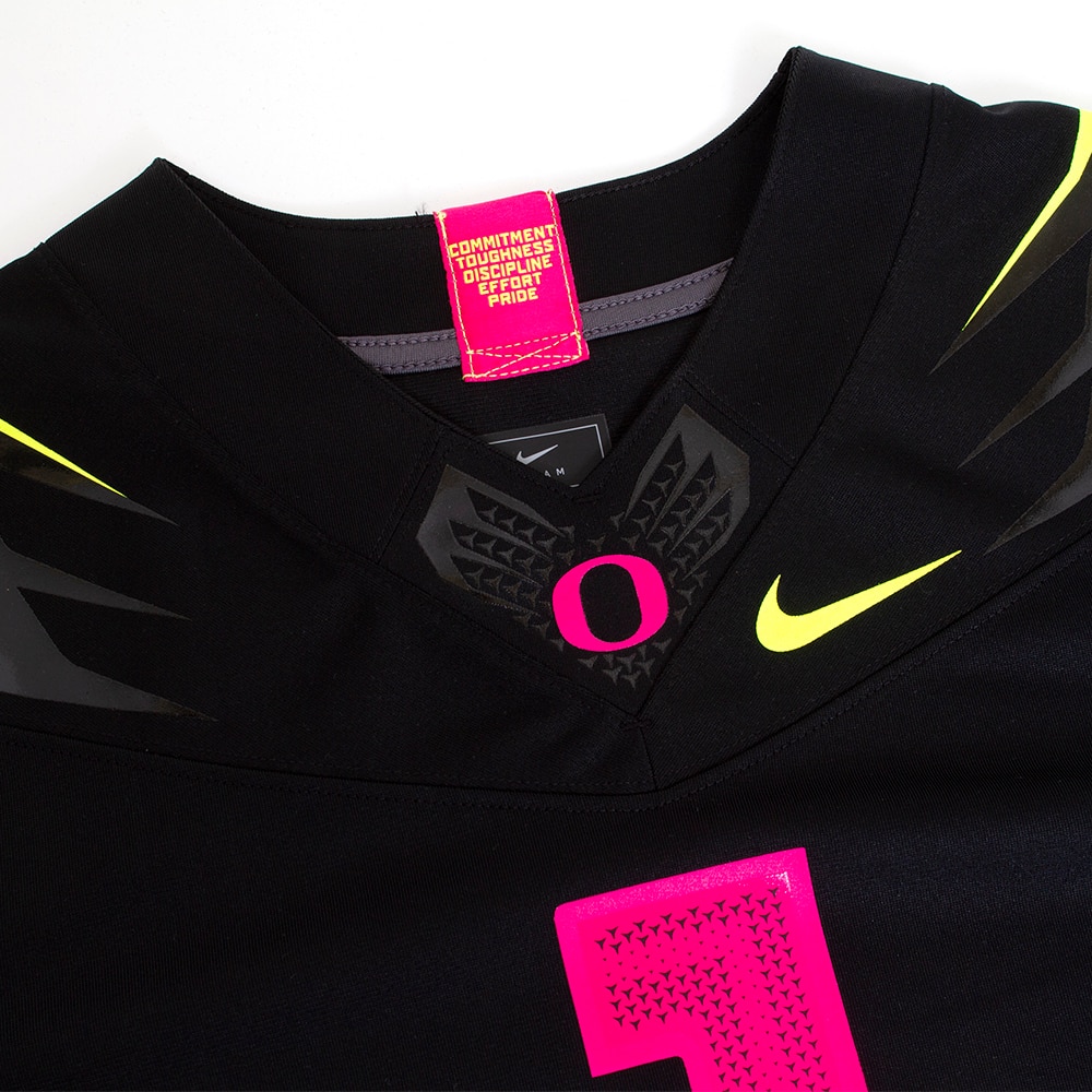 Classic Oregon O, Nike, Black, Jerseys, Kids, Youth, Football, Vapor, Breast Cancer Awareness, #1, 654026